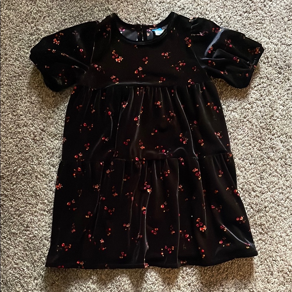Floral Black Velvet Kids Dress